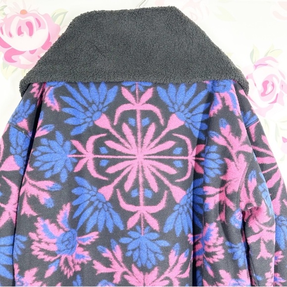 Free People This Love Black and Pink Floral Sherpa lined Coat - Picture 12 of 16